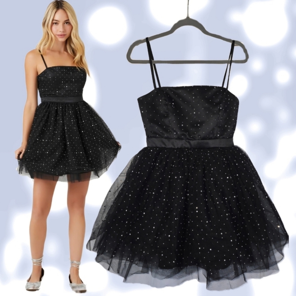 Rhinestone Tulle Mesh Mini Dress